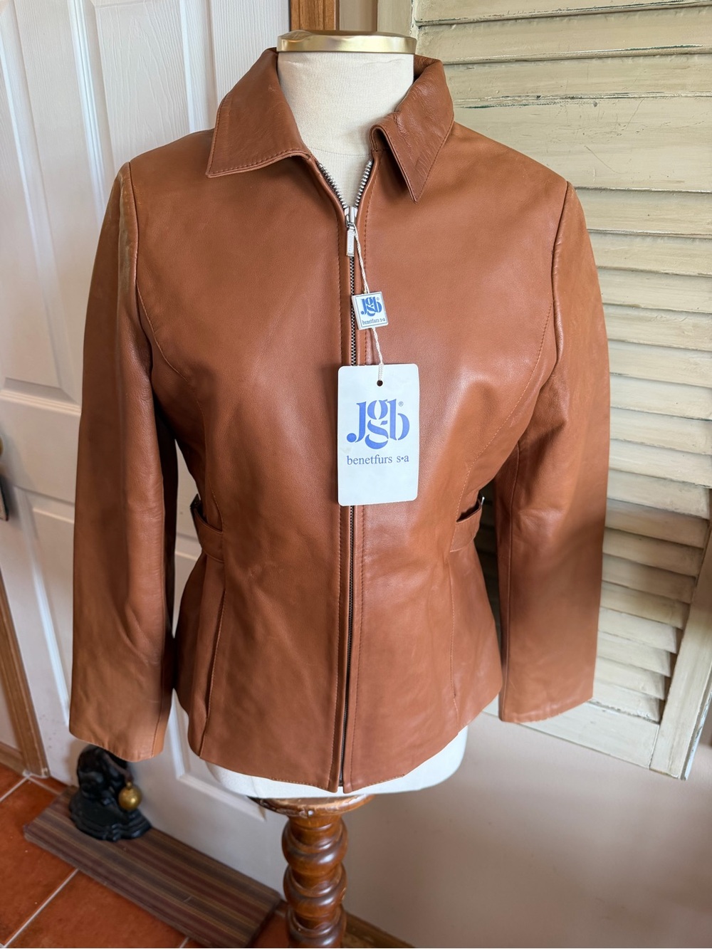 Jgb Cognac Leather Zip Jacket